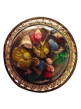 Vintage Reverse Carved Lucite Brooch Gold Tone Floral Pin 1950s New Old Stock